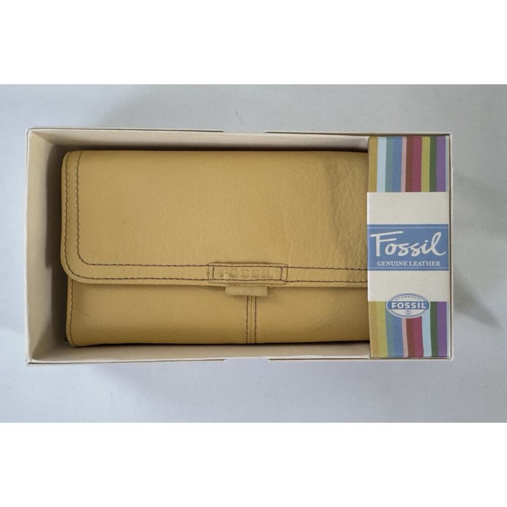 New Old Stock Vintage Fossil Yellow Bi Fold Checkbook Leather Yellow ID Wallet